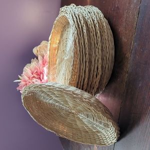 Set of 12 Vintage Woven Wicker Picnic Plates or Small Chargers